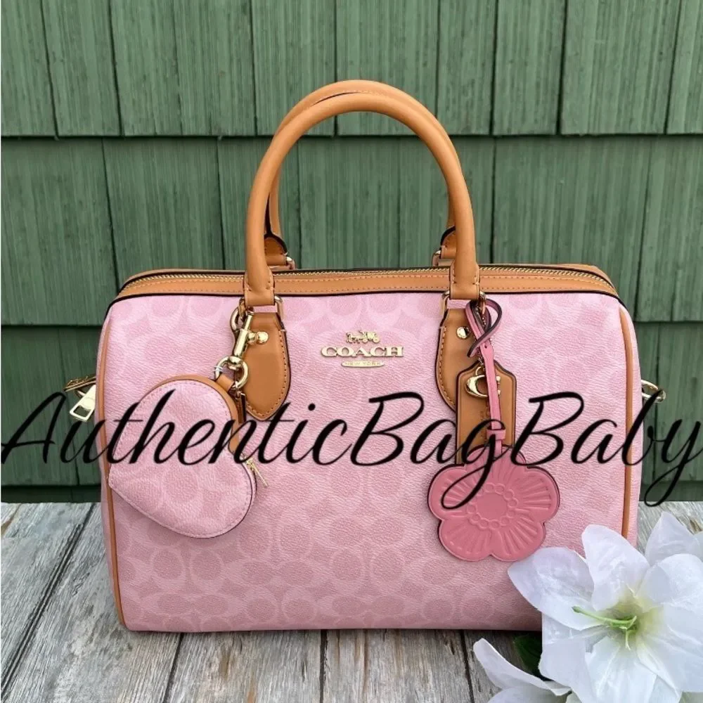 Coach Rowan Large Satchel Bag In Signature Canvas With Charms Powder Pink Purse - Picture 11 of 11